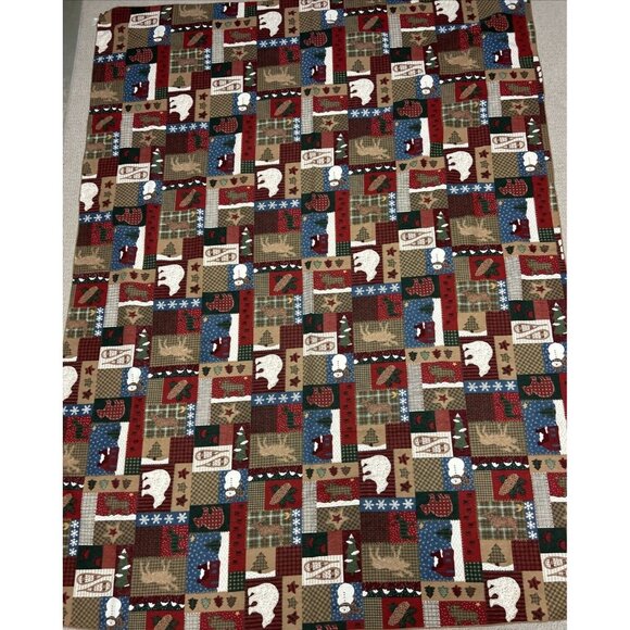 Vintage JC Penney Table Cloth & Napkins Folk Country Winter Polar Bear Patchwork - Picture 2 of 9